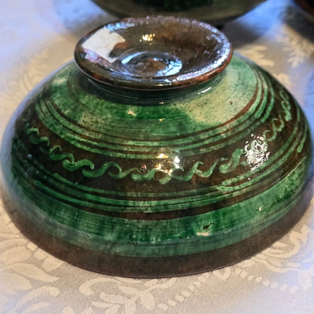 Vintage Tatamban Michoacan Mexico Pottery 8pc Set Green Bird Animal Plates Bowls